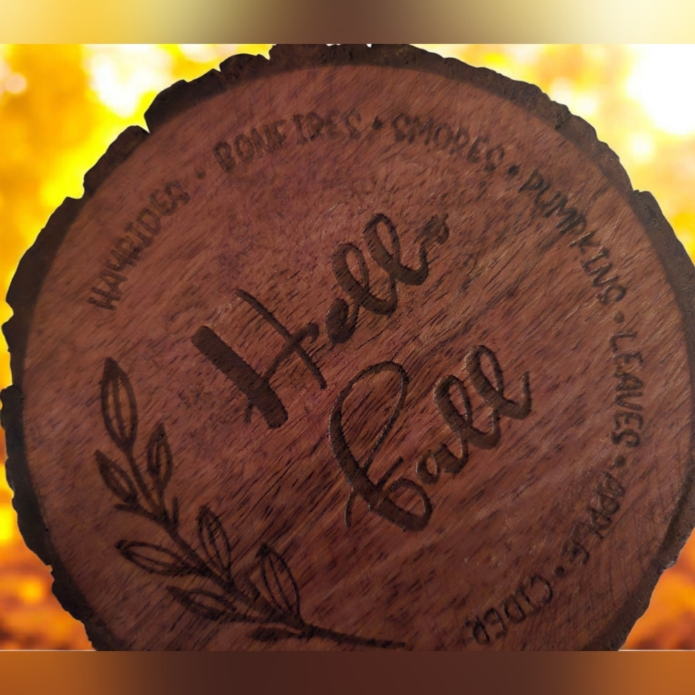 Wood Rustic "Hello Fall" Solide Coasters Set of 4 - NWOT